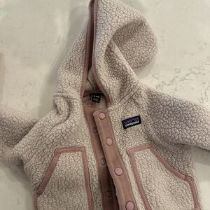 Patagonia Cream and Pink Hooded Fleece Jacket